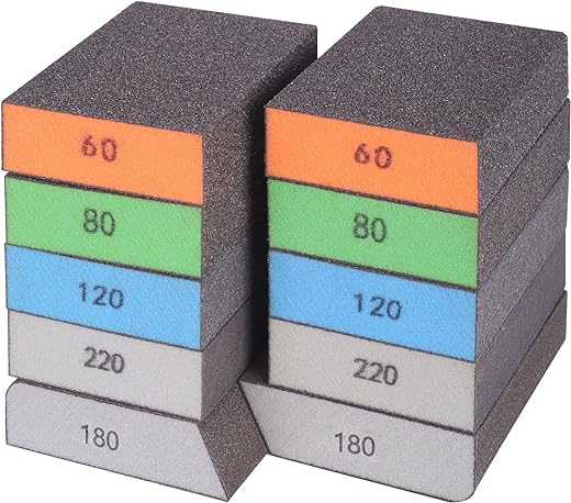 BOSHCRFAT 10 Pack Sanding Block, Washable and Reusable Sanding Sponge for Wood Drywall Metal Glasses Coarse/Medium/Fine/Superfine in...